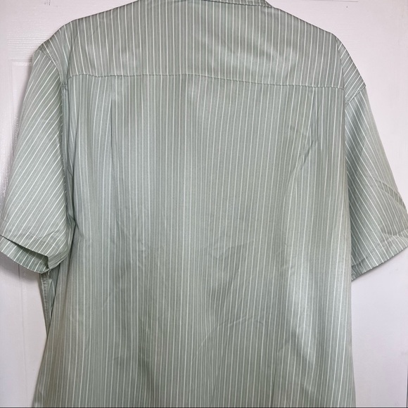 Green and white striped casual button down shirt - Picture 2 of 4